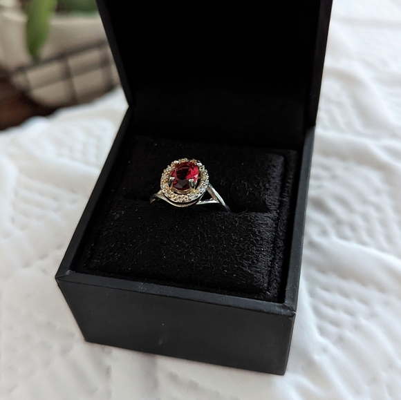 Ruby Simulated Gemstone Silver Ring - Picture 5 of 8
